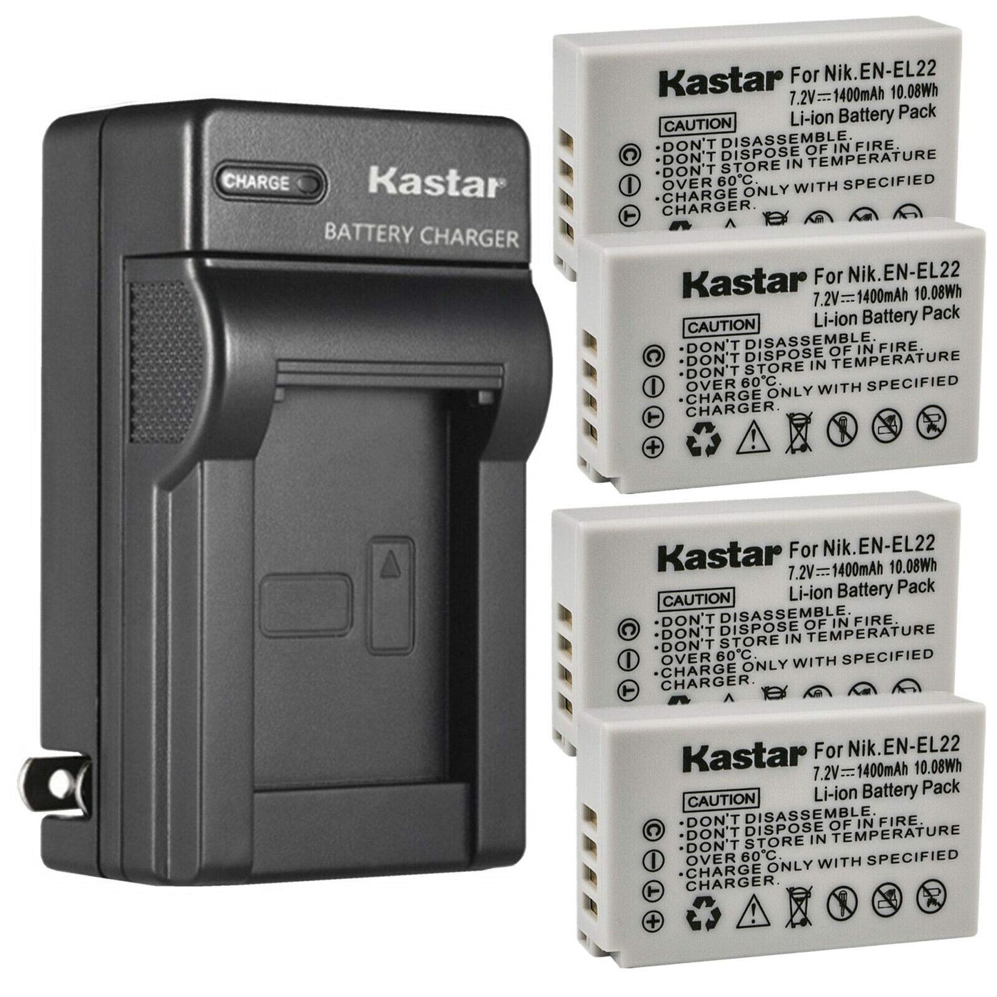 Kastar 4-Pack Battery and AC Wall Charger Replacement for Nikon EN-EL22 Battery MH-29 Charger, Nikon 1 J4 Digital Camera, Nikon 1J4 Digital Camera