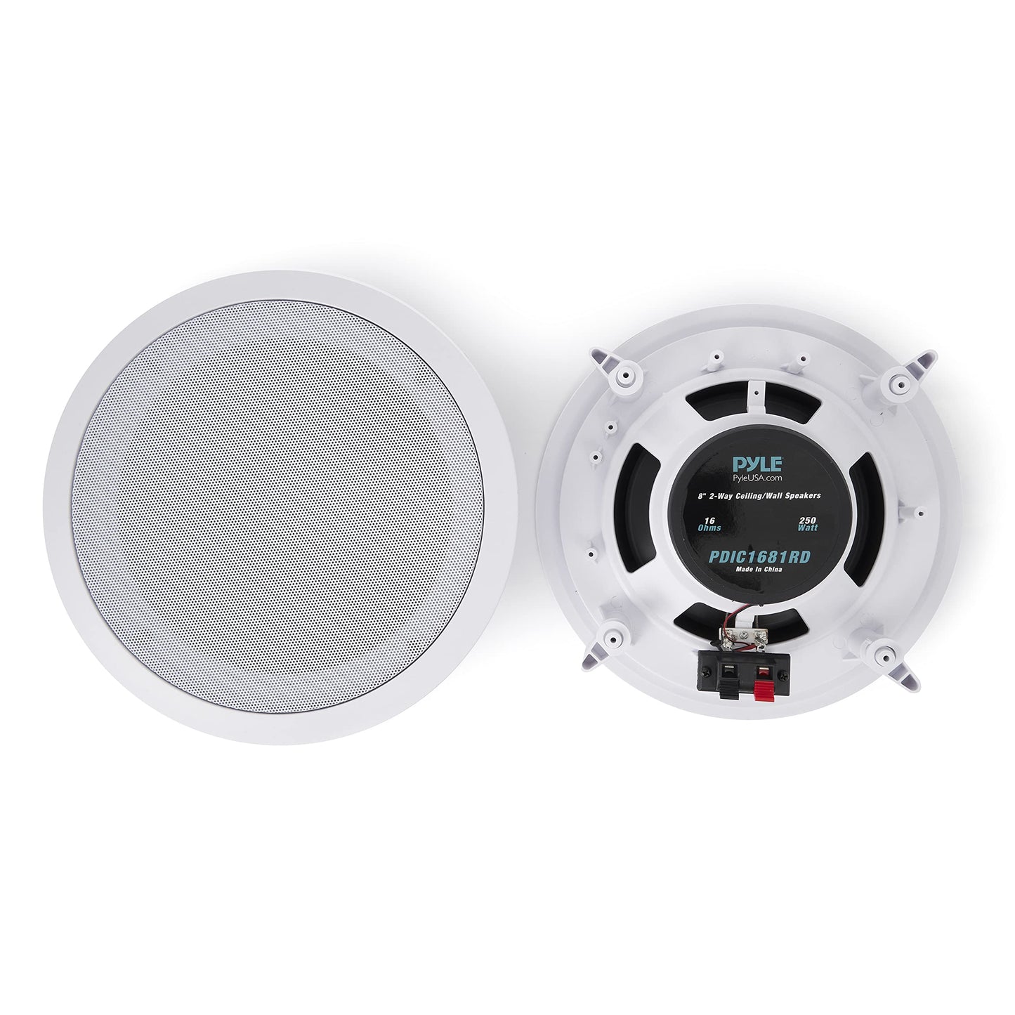 Pyle Pair Flush 8” Mount In-wall In-ceiling 2-Way Home Speaker System Spring Loaded Quick Connections Dual Polypropylene Cone Polymer Tweeter Stereo