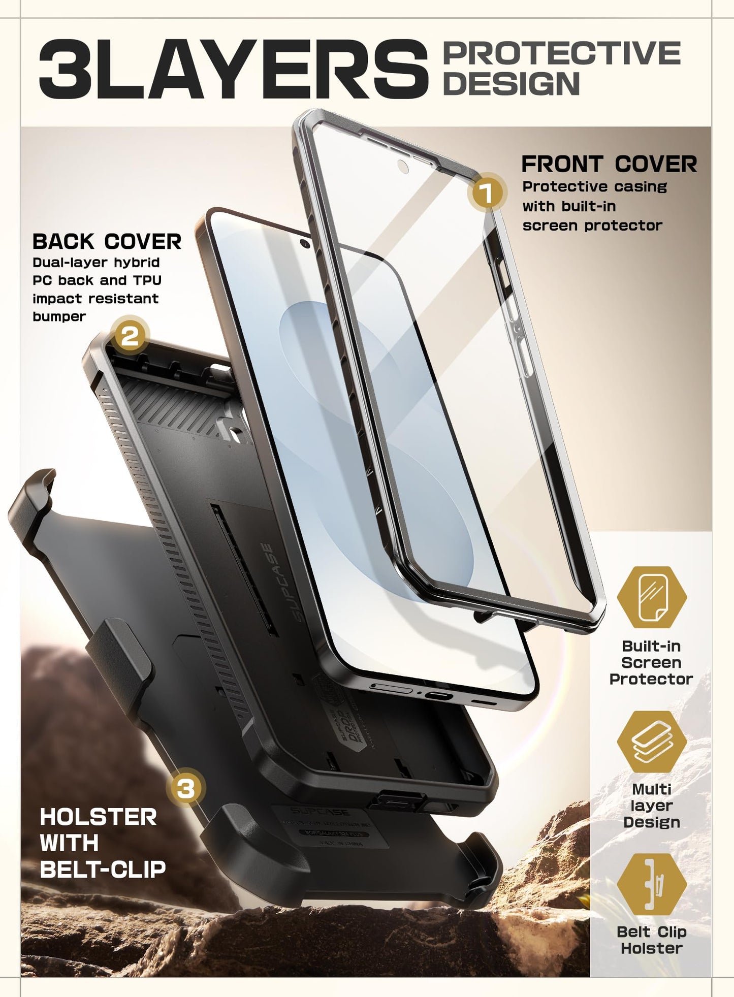 SUPCASE for Samsung Galaxy S25 FE Case with Stand & Belt-Clip (Unicorn Beetle Pro), [Built-in Screen Protector] [Military-Grade Protection] Heavy Duty