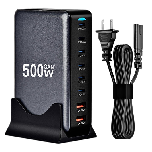 500W USB C Fast Charger Block, 8 Port USB Charging Station, GAN3 Multi Device Fast Charging Station for iPhone, Samsung, MacBook, Dell and More