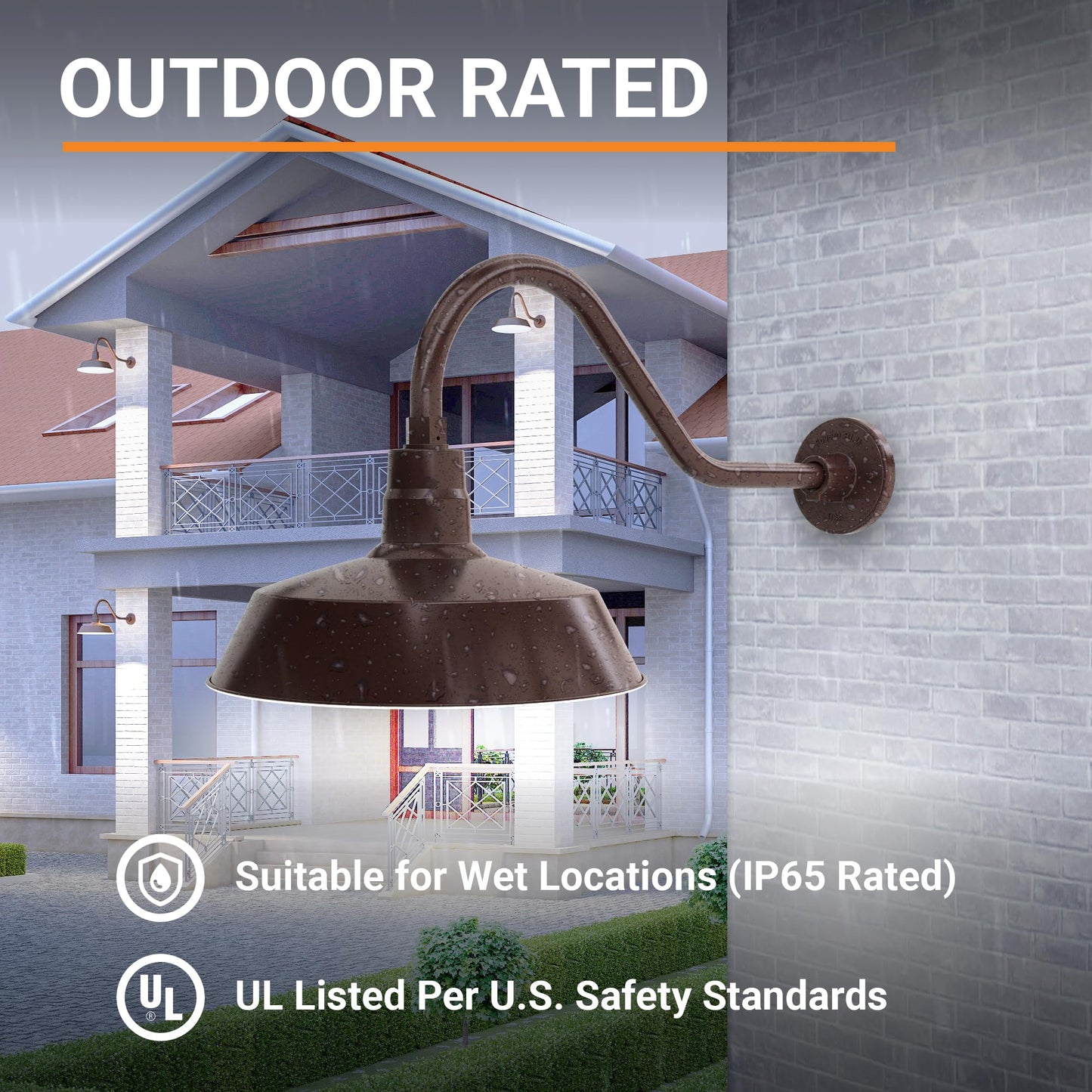 14in. Architectural Bronze Outdoor Gooseneck Barn Light Fixture with 22in. Long Extension Arm - Wall Sconce Farmhouse, Vintage, Antique Style - UL