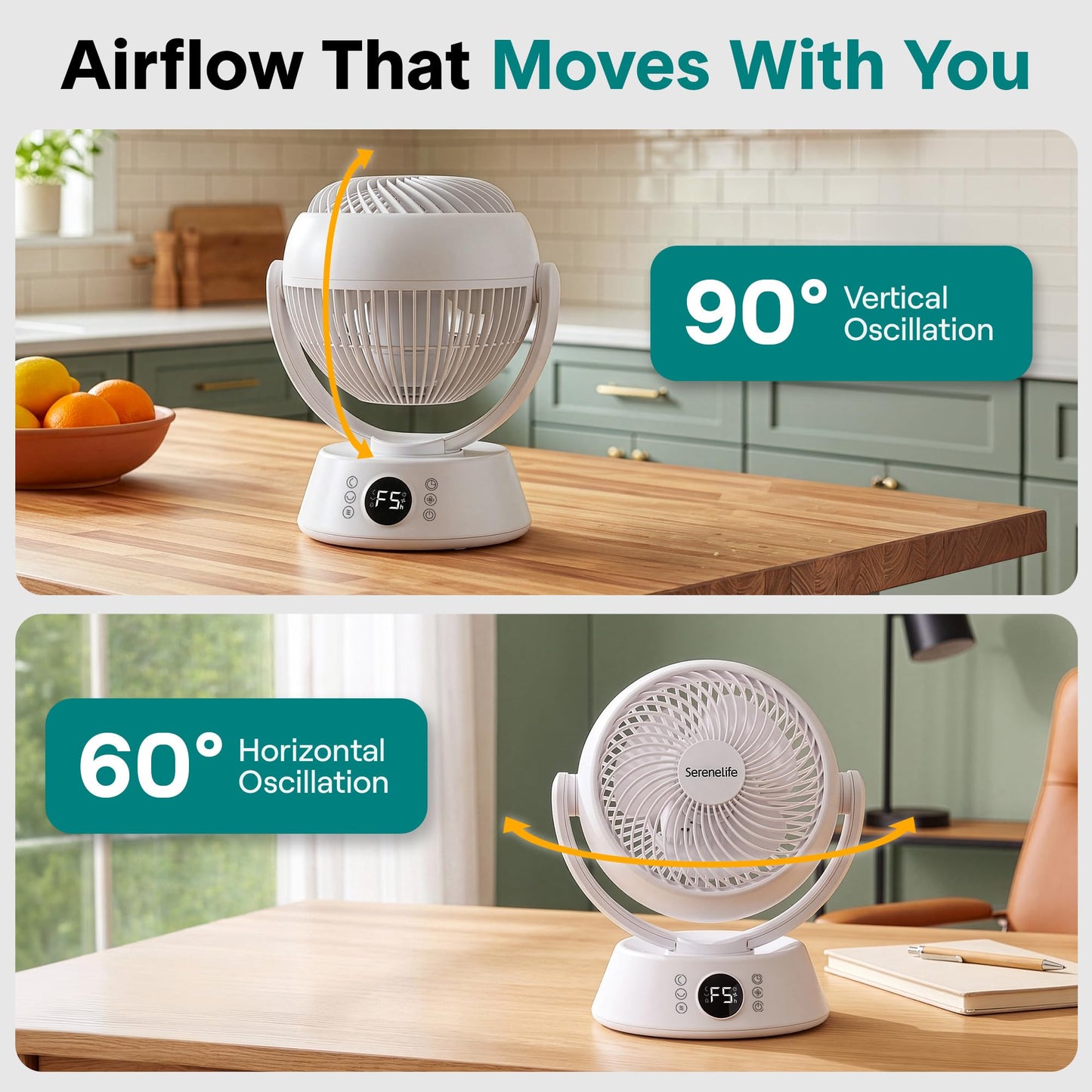 SereneLife Air Circulator Fan for Bedroom & Home Office | Oscillating Desk Fan with 6 Speed Settings and Remote Control | 12-Hr Timer with Sleep Mode