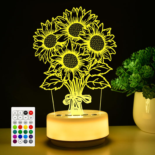Sunflower Flower Gifts Night Light for Kids-Flower Decor Lamp for Bedroom Living Room, 14 Color with Remote / Buttons + Timer + Dim Function, Birthday