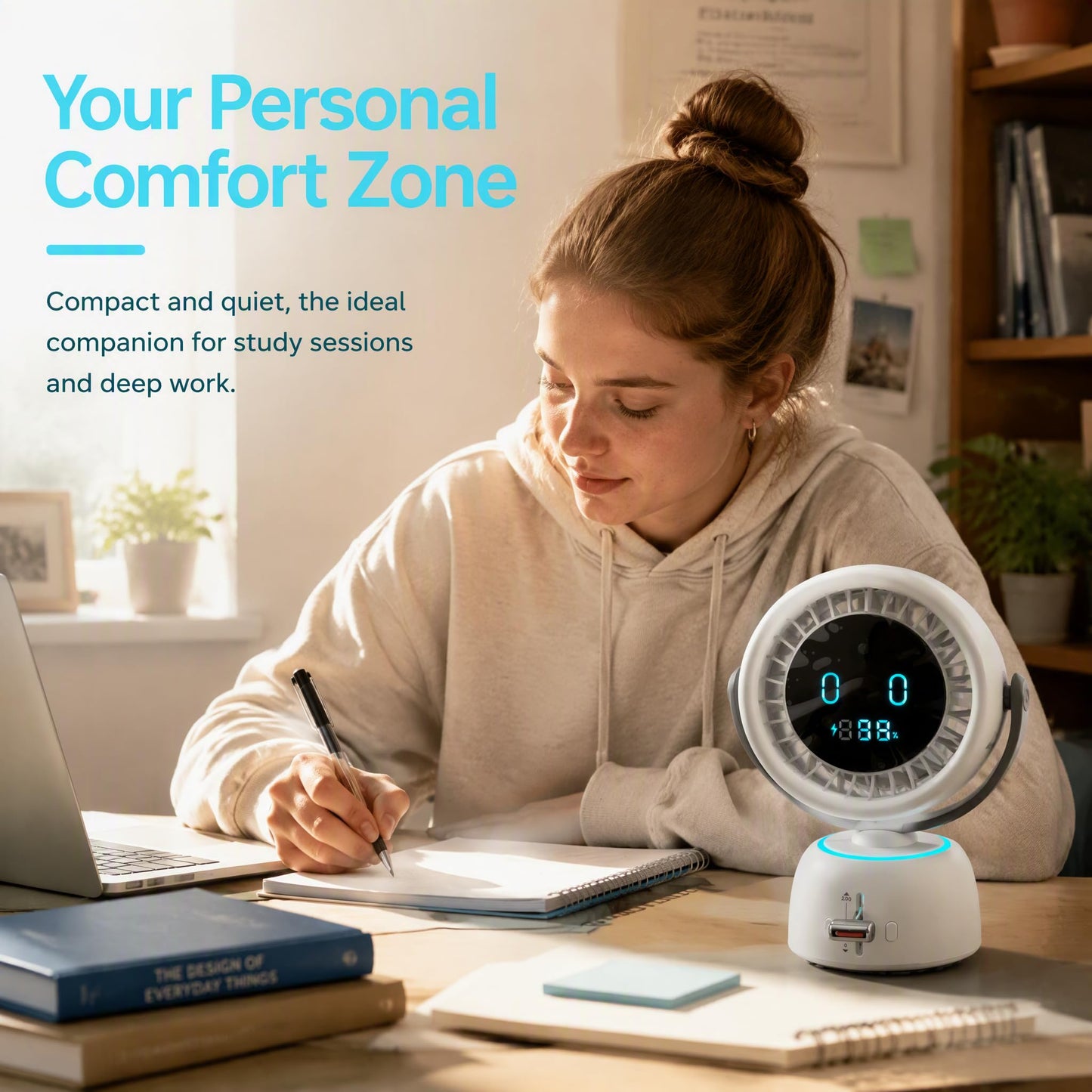 Smart Table Fan with Face Tracking, RGB Ambient Light, Speed Control