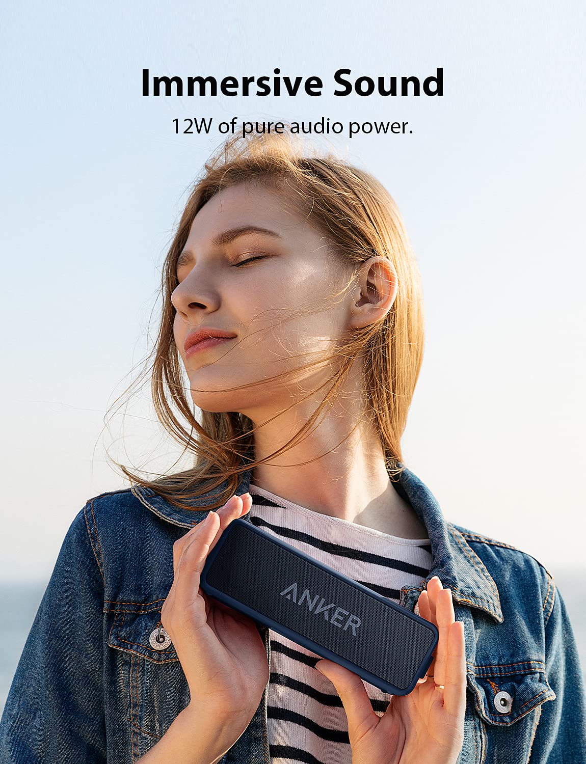 Soundcore Anker 2 12W Portable Wireless Bluetooth Speaker, Better Bass, IPX7 Water Resistant and Built-in Mic, 24-Hour Playtime, 66 ft Bluetooth