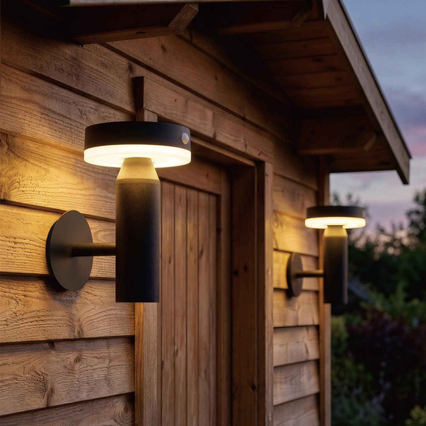 VerLuce - Round Solar Wall Lights - Solar Powered Wall Lamps - LED Lights - PIR Sensor & Two Lighting Modes - Rechargeable Battery - 3000K, 1.3W Solar