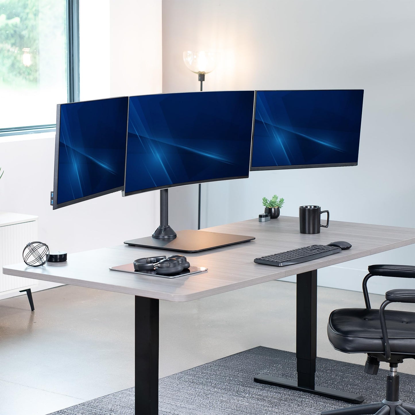 VIVO Premium Freestanding Triple Monitor Desk Mount for 3 Screens up to 22 lbs, Fits up to 38 inch Ultrawides on Center Bracket, Adjustable