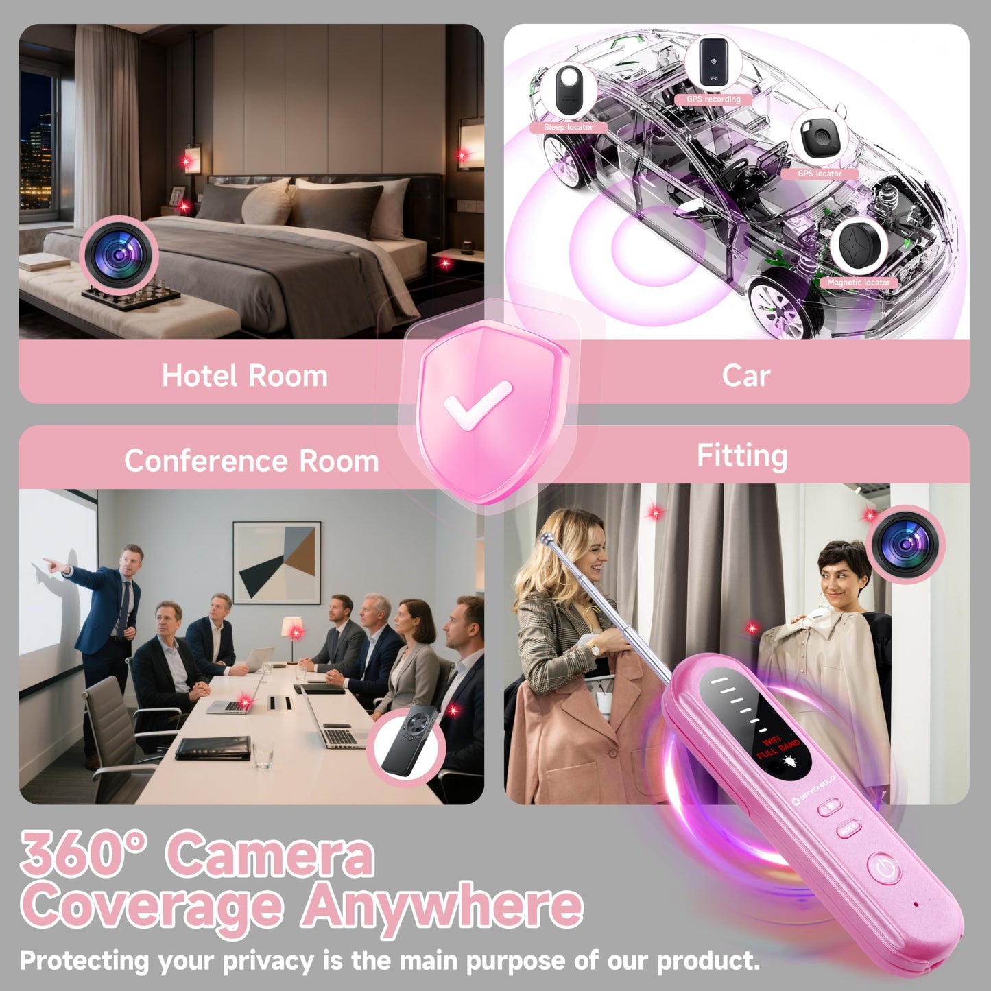 SpyShield Hidden Camera Detector & RF Bug Detector - Anti-Spy Wireless Signal Scanner for Travel, Hotel & Home, GPS Tracker Detection Tool for Car