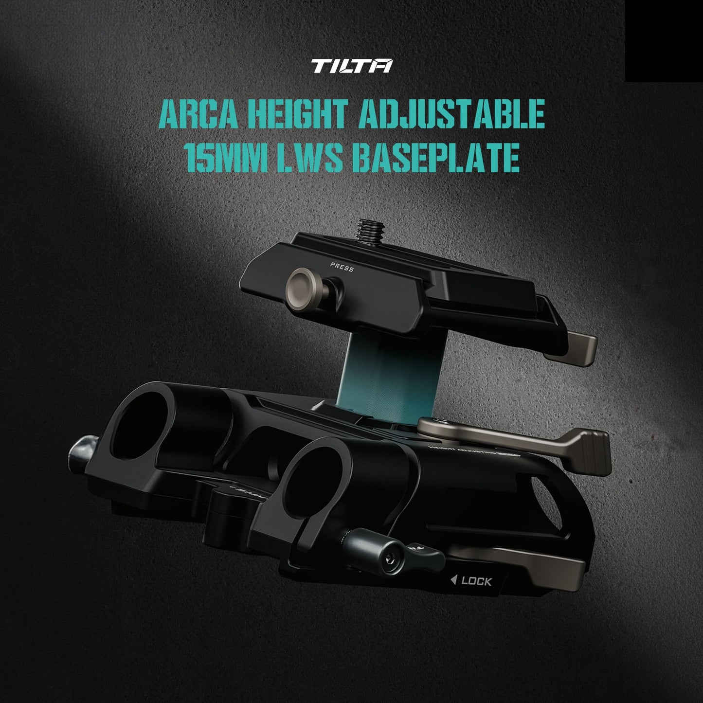 Tilta 15mm LWS Arca Height Adjustable Baseplate - Black | Compatible with DJI Standard ARCA Plates and Tilta Cages | 15mm Rod and Dovetail Support |