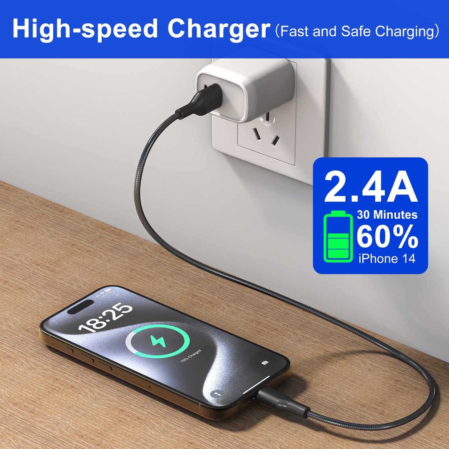 6.6 FT Chew Proof iPhone Charging Cable - MFi Cat Proof Lightning Cable, Heavy-Duty Cat & Dog Chew-Proof Metal Lightning Cord with 3A Fast Charging…
