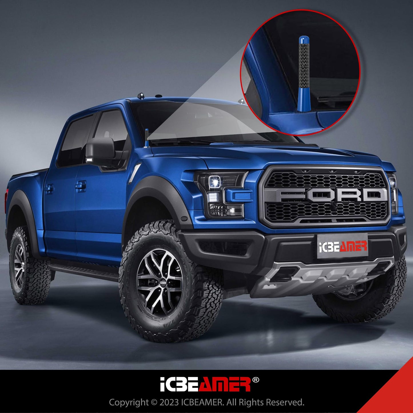 ICBEAMER 3" Carbon Fiber Polished Finish & Dark Navy Blue Aluminum Short Automotive Antenna with Internal Copper Coil Universal Work for AM/FM Radio