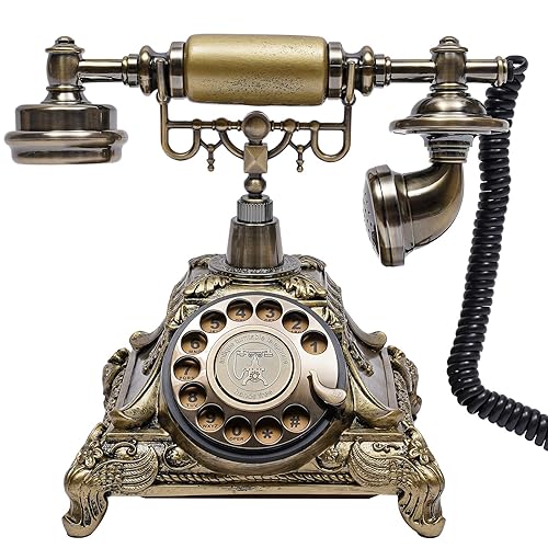 Retro Rotary Dial Phone, Landline Telephone, Old Fashion Antique Phone, Old School Telephones for Home Office Cafe Bar Star Hotel Decor (Golden)