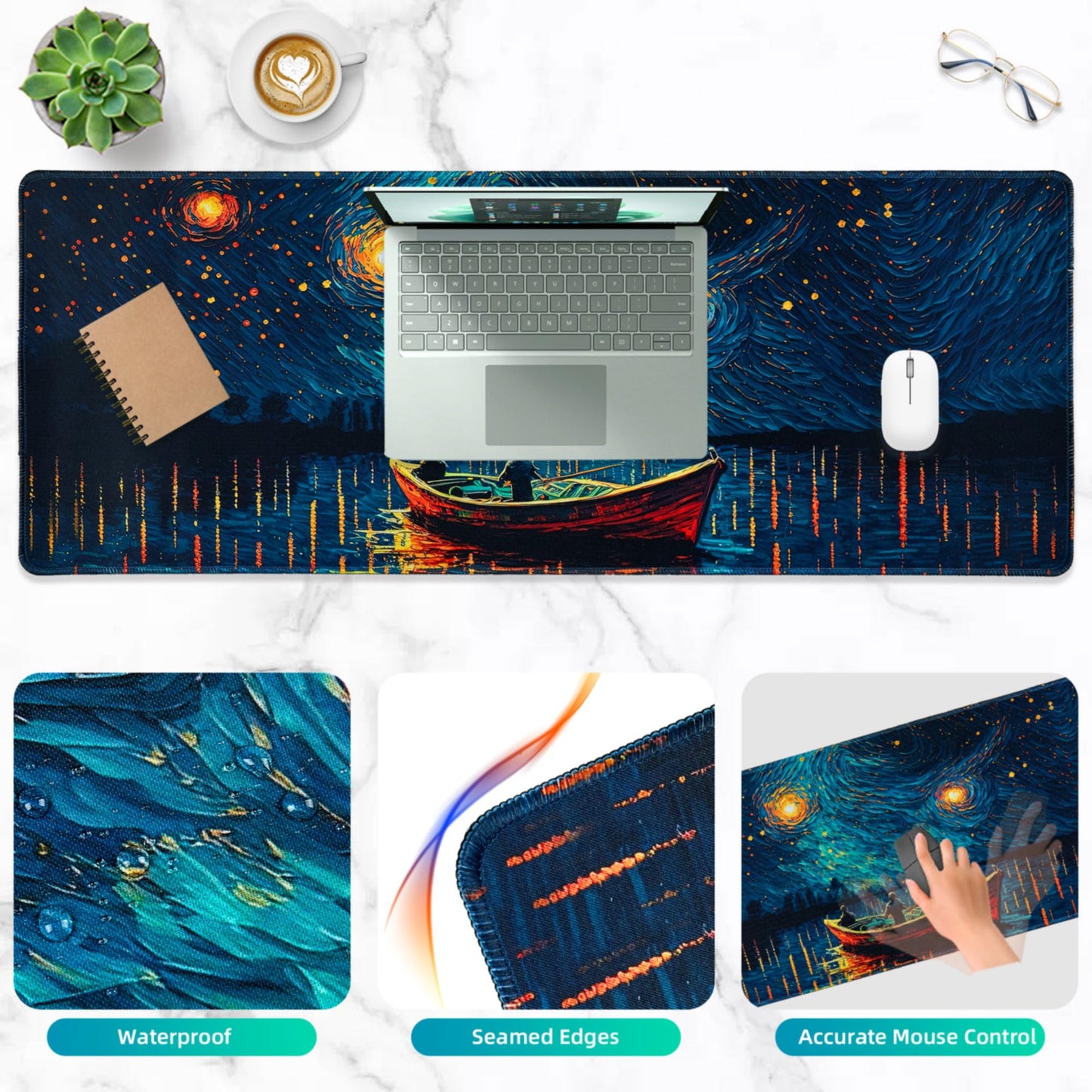Hopipad Large Gaming Mouse Pad Waterproof/Mouse Wrist Rest/Keyboard Wrist Rest Set, Non-Slip Rubber Base, Ergonomic Computer Desk Mat with Wrist