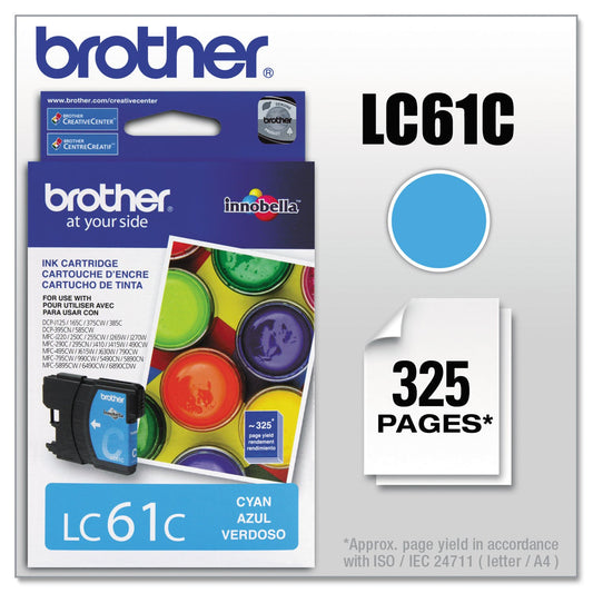 Brother LC61C Ink Cartridge, 325 Page-Yield, Cyan