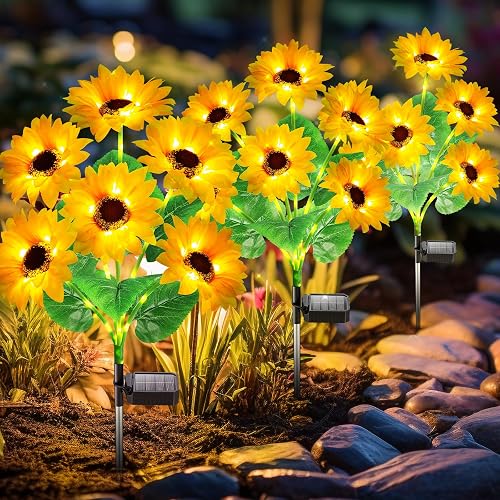 Solar Lights Outdoor Garden Decor, Upgraded 6 Pack with 36 Sunflowers, Auto On/Off Solar Flowers, Waterproof Garden Lights for Yard Patio, Gift