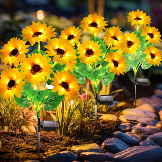 Solar Lights Outdoor Garden Decor, Upgraded 6 Pack with 36 Sunflowers, Auto On/Off Solar Flowers, Waterproof Garden Lights for Yard Patio, Gift