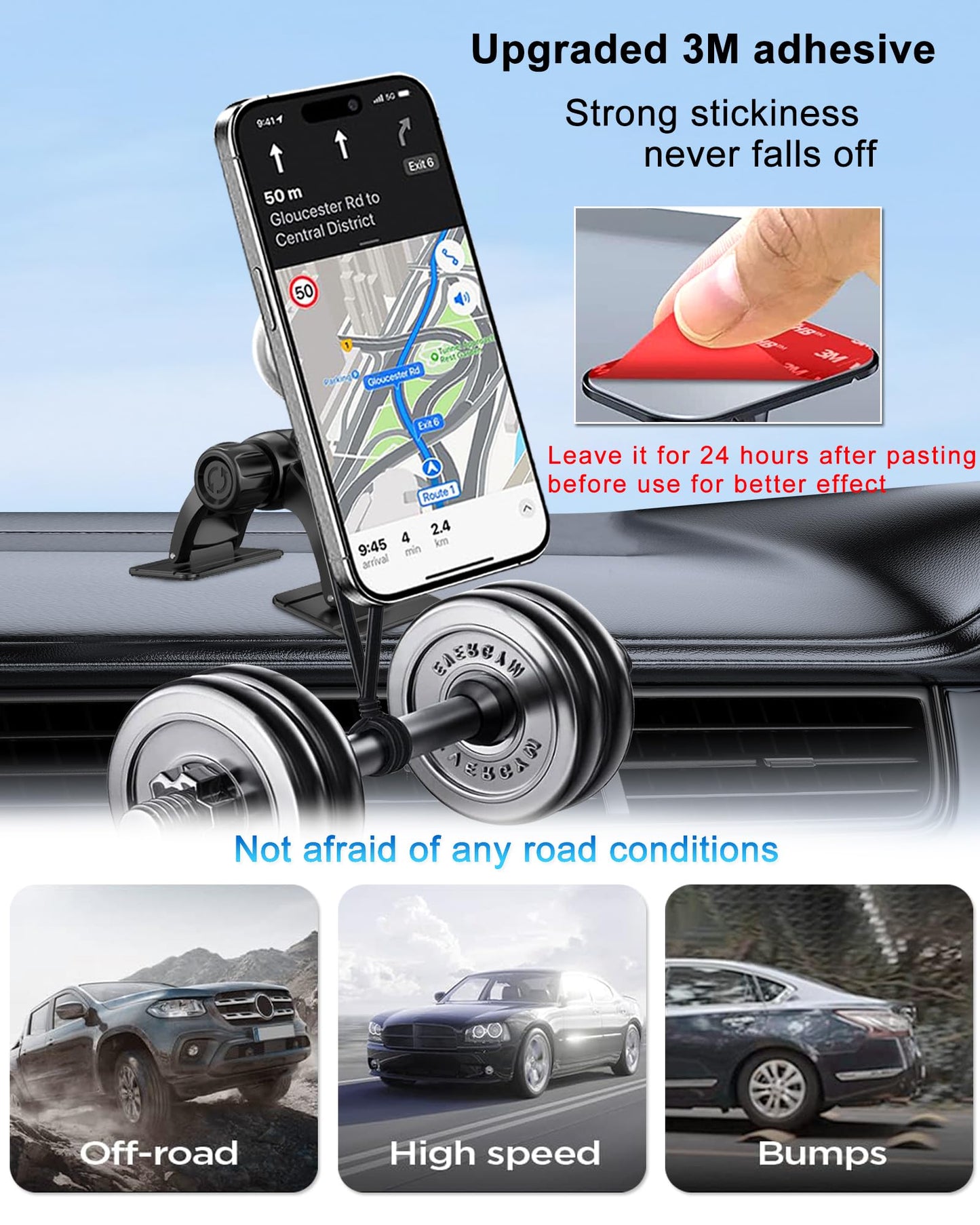 JCTRIWAY Car Phone Holder for Pop Socket, Dashboard Socket Grip Car Mount Dual Adhesive Base for Any Surfaces, Dash Sockets Phone Mount for Car, Works