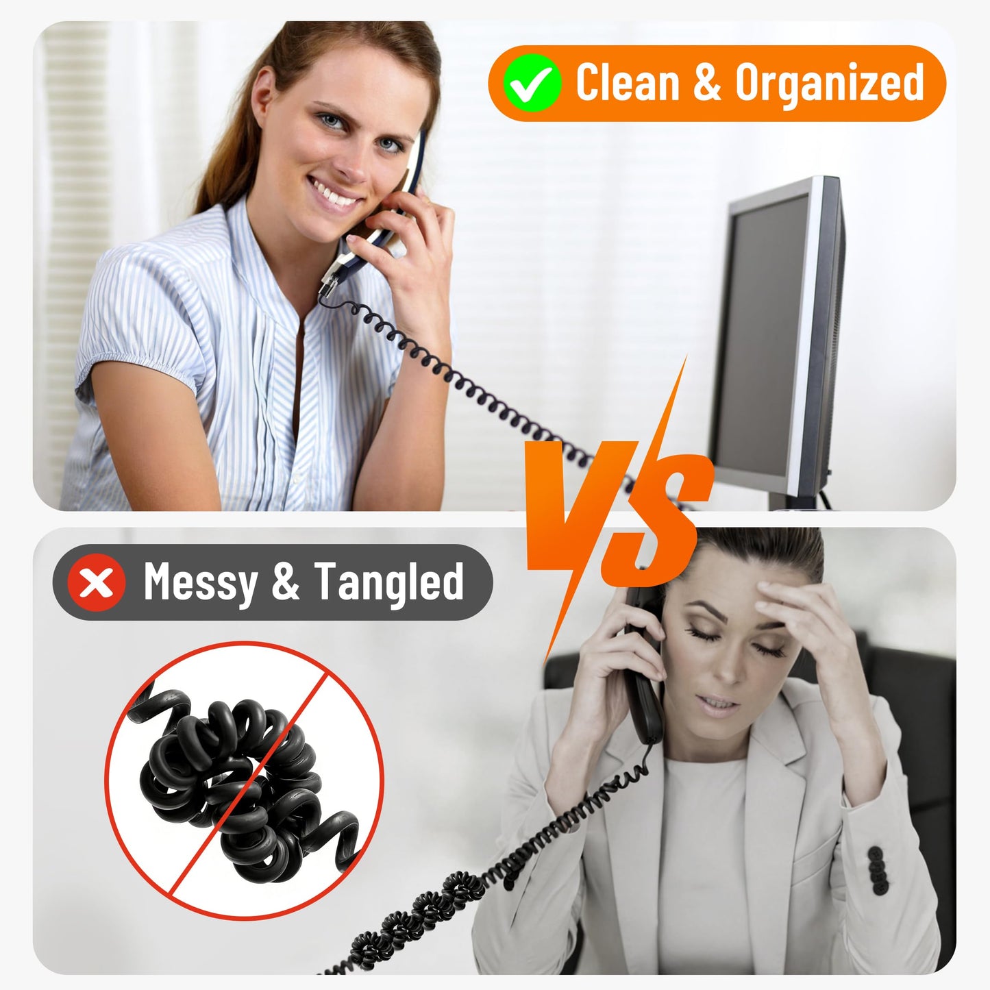 Uvital Telephone Cord Detangler, Wireless Anti-Tangle Telephone Handset Cable 360 Degree Rotating Landline Swivel Cord Untangler (10Pack, Black)