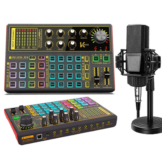 K300 Podcast Equipment Bundle, With Podcast Condenser Microphone, Voice Changer Sound Card with Multiple Sound Effects and LED Light, Prefect for