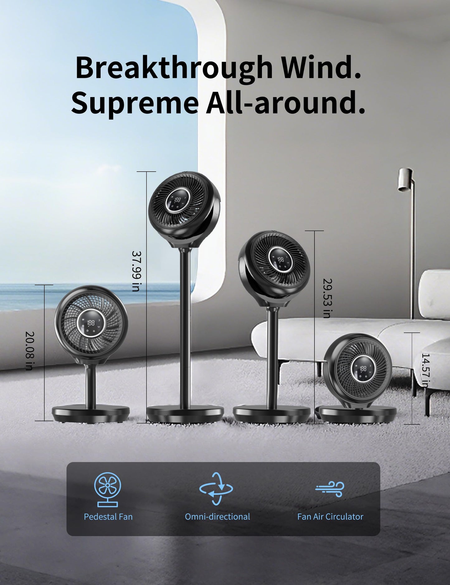 Standing Fan for Bedroom 180° Omnidirectional Oscillating 20dB Quiet Sleep