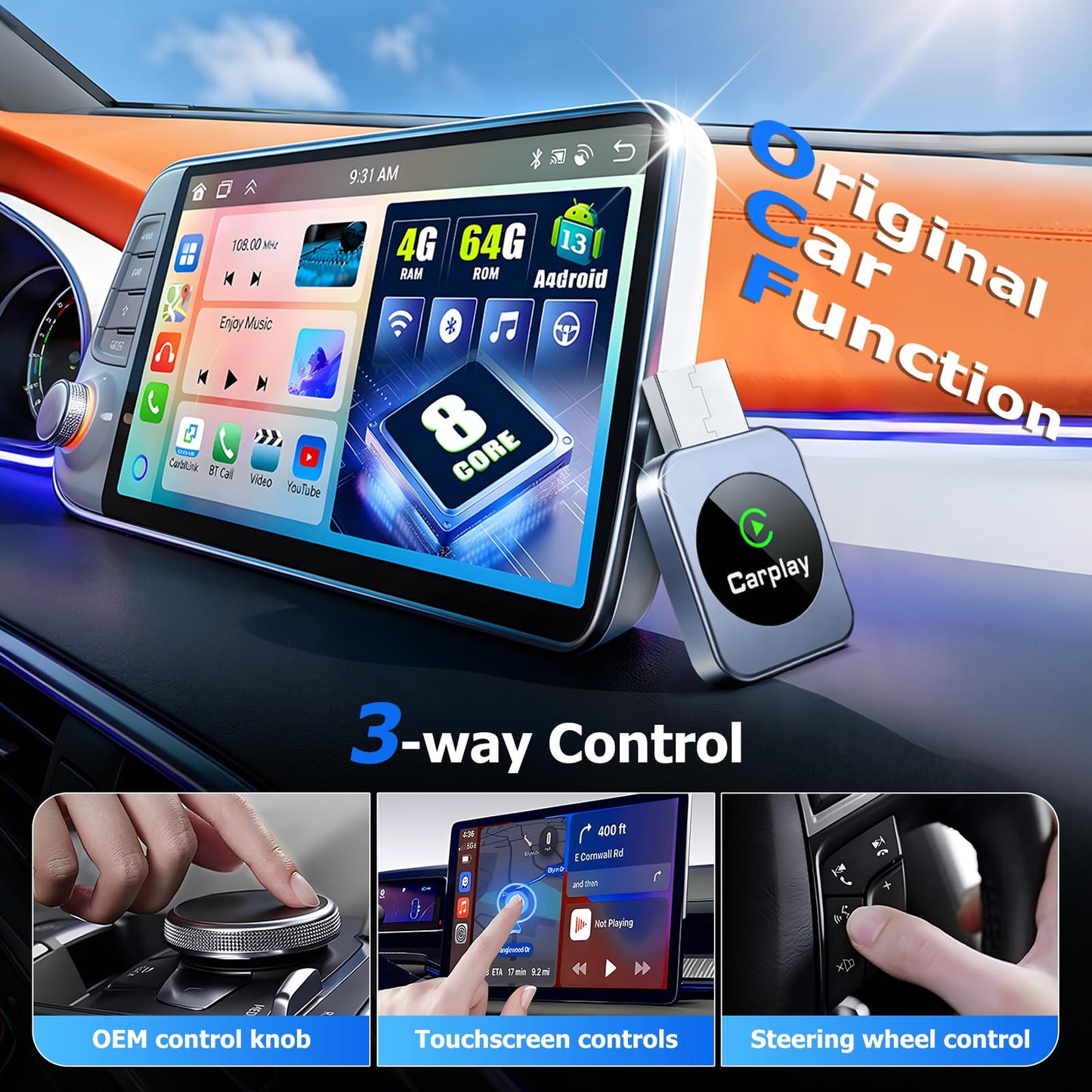 Wireless CarPlay Adapter for iPhone, 2026 Upgraded Carplay Dongle Converts Wired to Wireless, Plug & Play Auto Connect, Mini USB CarPlay Adapter