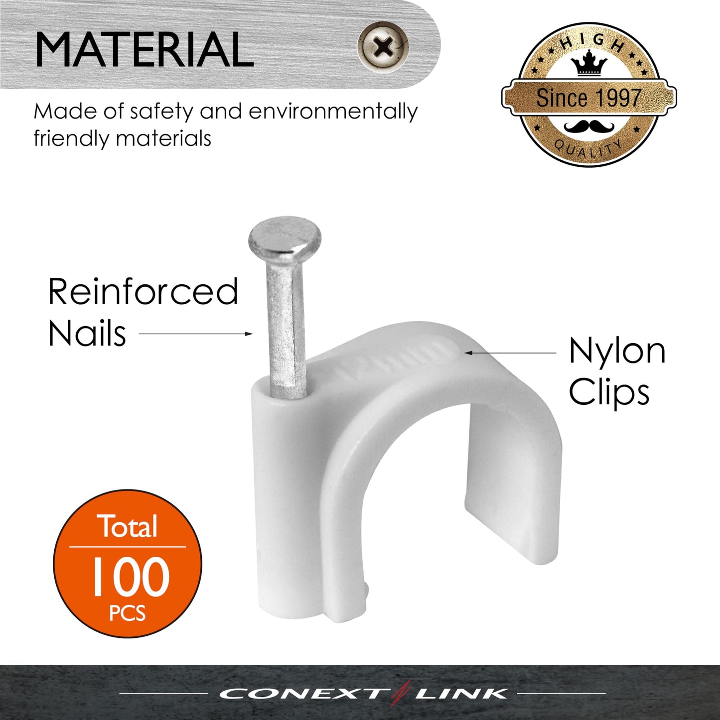 Conext Link 100 White Round Nail Cable Clips Ethernet Computer Wire TV Aerial RG6 Coax Cable (12mm? ?19167?