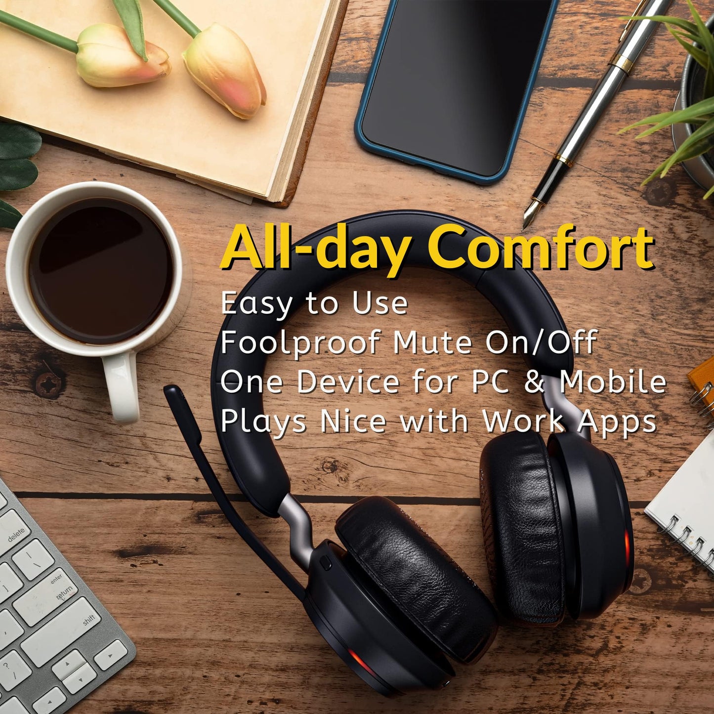 Jabra Evolve2 65 Bluetooth UC Headset - USB Dongle, Compatible with Google Meet, Zoom, Webex, Ideal for Long Cellphone Phone Calls, Online Video…