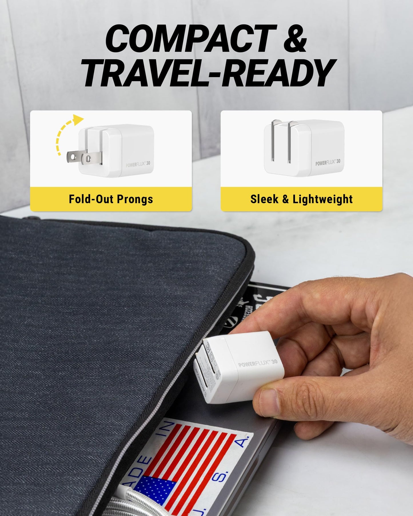 Scosche PowerFlux 30W USB-C Wall Charger Block, Compact Fast Charging GaN Charger with Foldable Plug, Power Delivery PPS Compatible with iPhone 17/16
