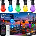 Outdoor String Lights,200FT Smart RGB+IC Patio Lights with Shatterproof LED Bulbs ,Outside Light Dimmable Patio for Decor DIY IP67 Waterproof
