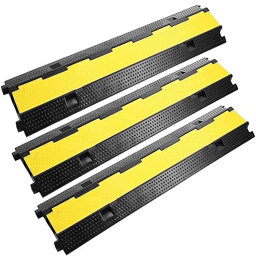 Reliancer 3 Pack Dual Channel Rubber Cable Protector Ramp 2 Channel Traffic Speed Bump 11000lbs Capacity Heavy Duty Driveway Hose Cover Ramp Cord