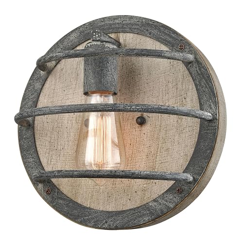 DAYCENT Farmhouse Wall Sconce Retro Rustic Wood Wall Light Fixtures 1-Light Industrial Caged Sconces Lighting for Bedroom Hallway Kitchen Corridor