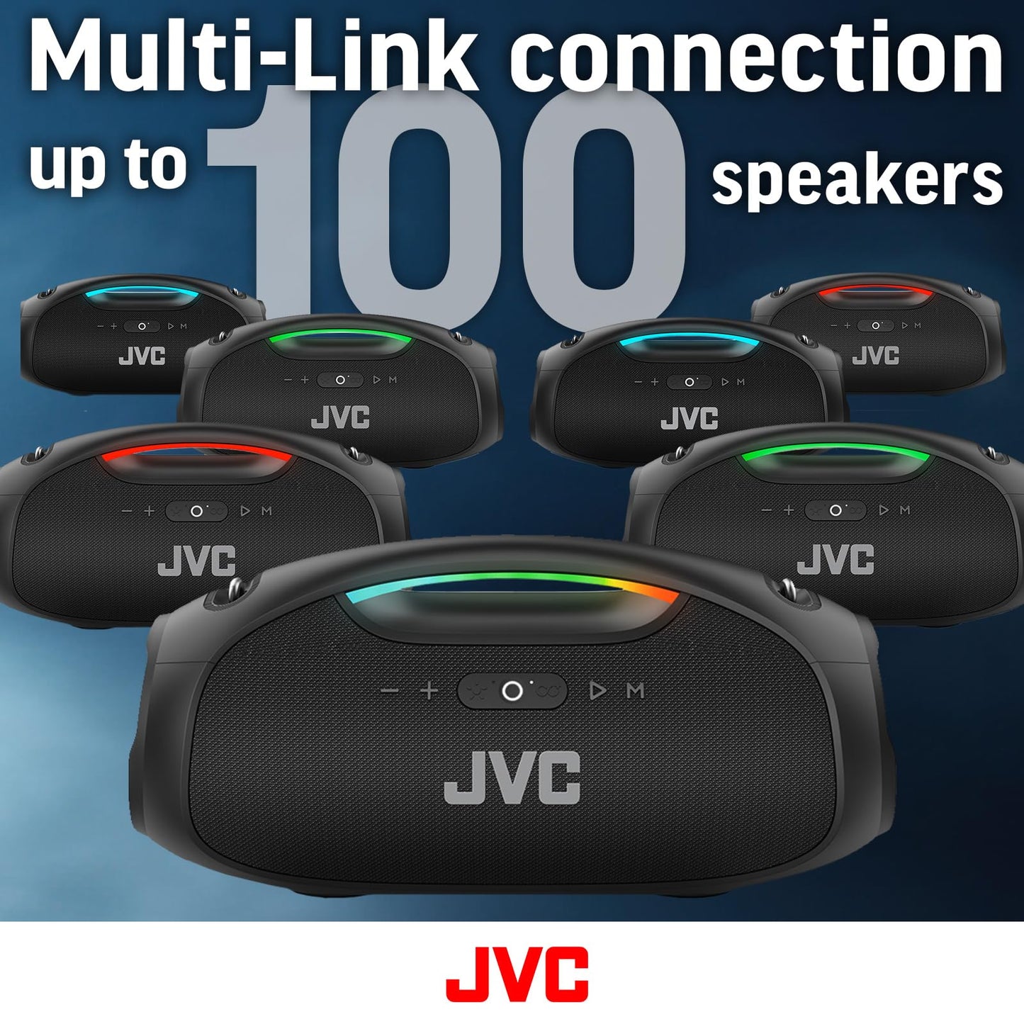 JVC Portable Wireless Bluetooth Speaker - 120W with Dual Woofer Deep Bass, RGB Lighting, Indoor/Outdoor Boombox, Bluetooth 5.3, IPX6 Water Resistant