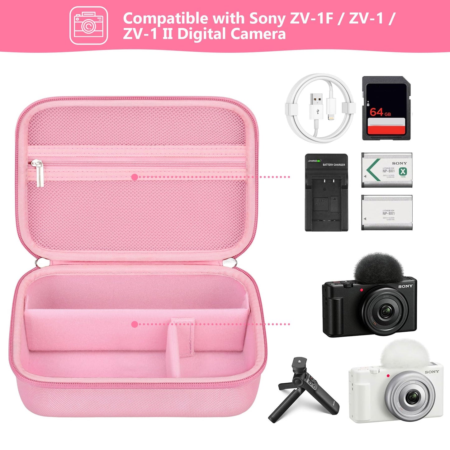 Supmay Hard Travel Case for Sony ZV-1F / ZV-1 / ZV-1 II Digital Camera, Protective Cases Bag Fits Vlogger Accessory Kit Tripod, Microphone, LED Video