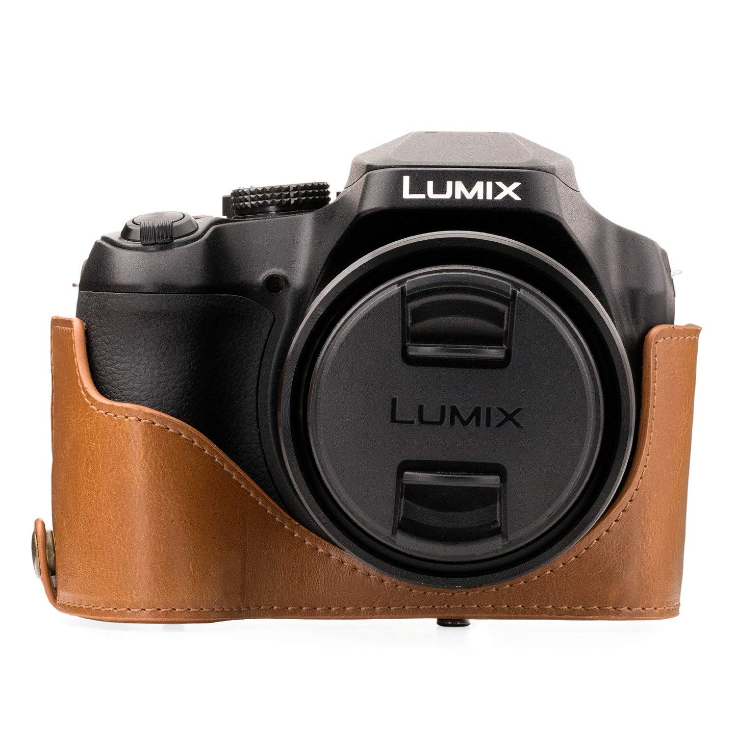 MegaGear Panasonic Lumix DC-FZ80, FZ82 Ever Ready Leather Camera Case and Strap, with Battery Access - Light Brown - MG1225