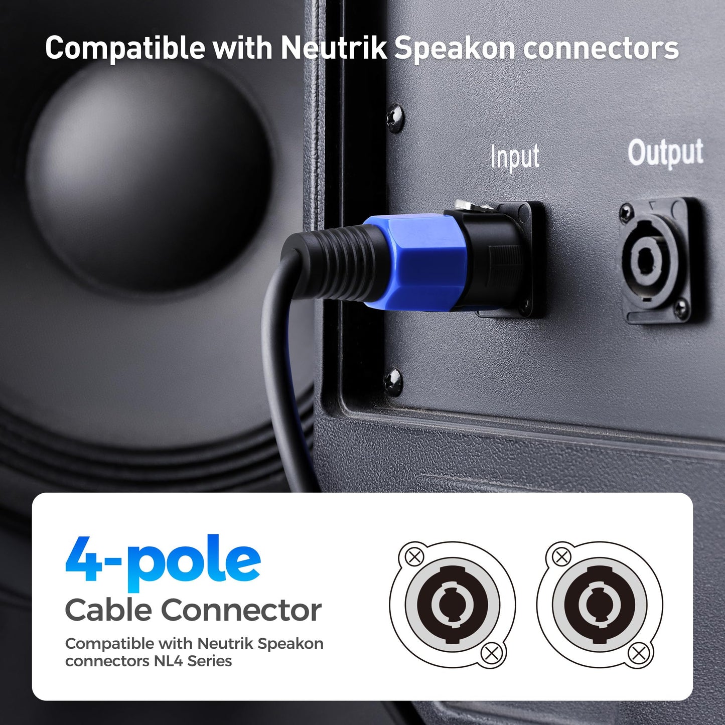 Cable Matters 4-Pack, 4-Pole Speaker Cable Connector - Max OD 8.5mm/0.33 inches, Compatible with Neutrik Speakon Connector NL4FC, NL4FX, NL4 Series