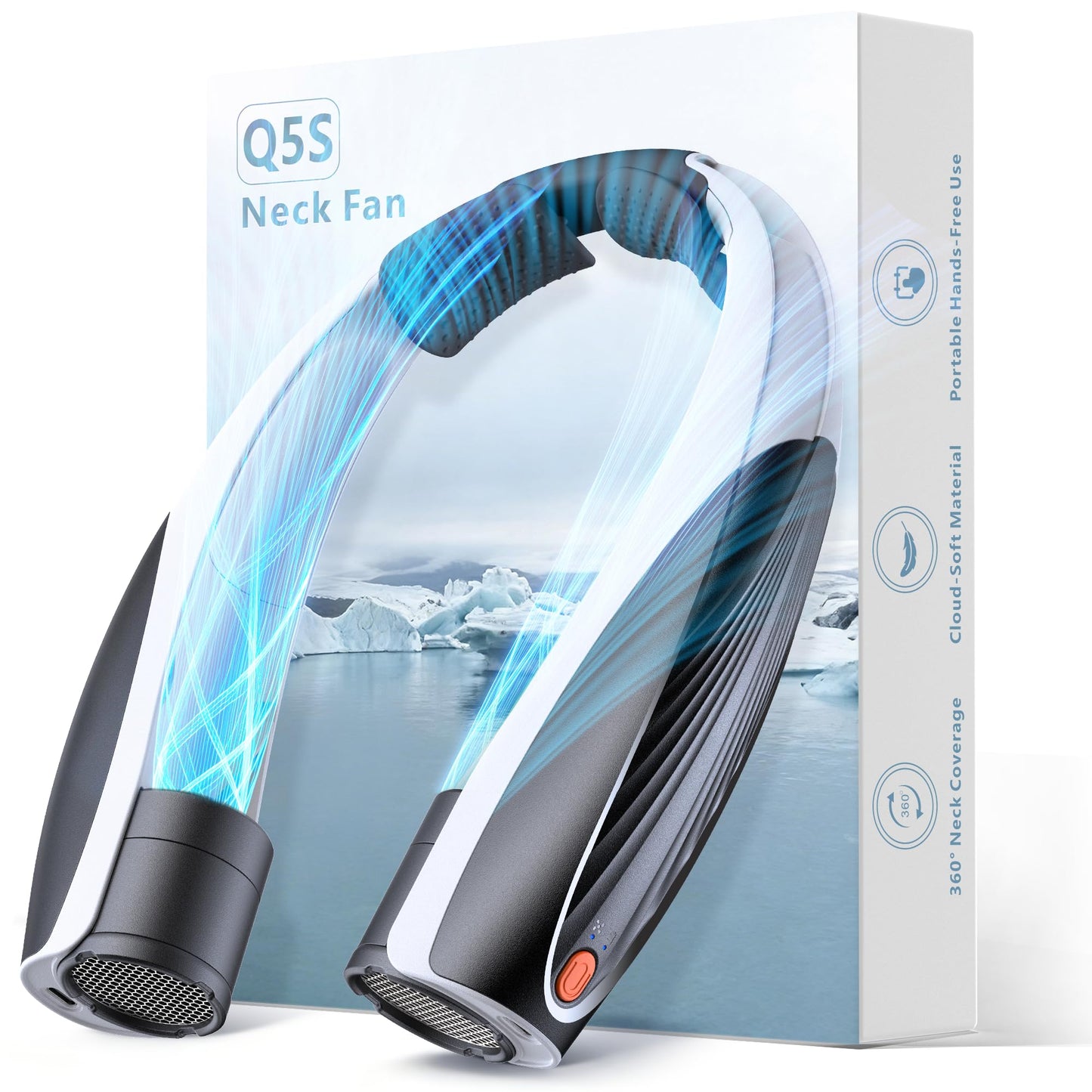 GENVU Portable Neck Fan, Max 20H, Rechargeable Personal Fan with 6000mAh Battery, 360° Cooling, 6 Speeds Hands-Free Wearable Fan, Gifts for Men