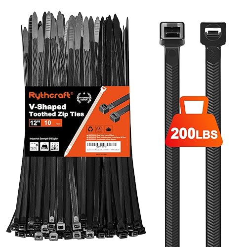 Zip Ties Heavy Duty 12 inch?V-Shaped Toothed Double Sided With 200 LBS Tensile Strength Cable Ties ?Extra Large Wire Ties Adjustable Nylon Tie Wraps