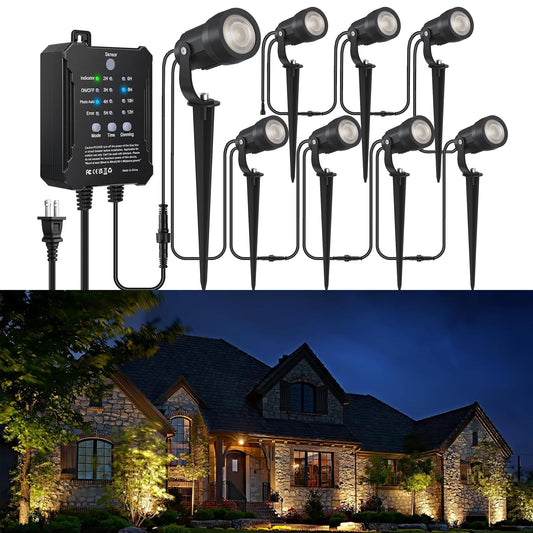 COLOER All-in-One Low Voltage Landscape Lighting Kit, 8 Pack 5W Die-cast Aluminum Landscape Lights with Transformer and Connectors, IP65 Waterproof