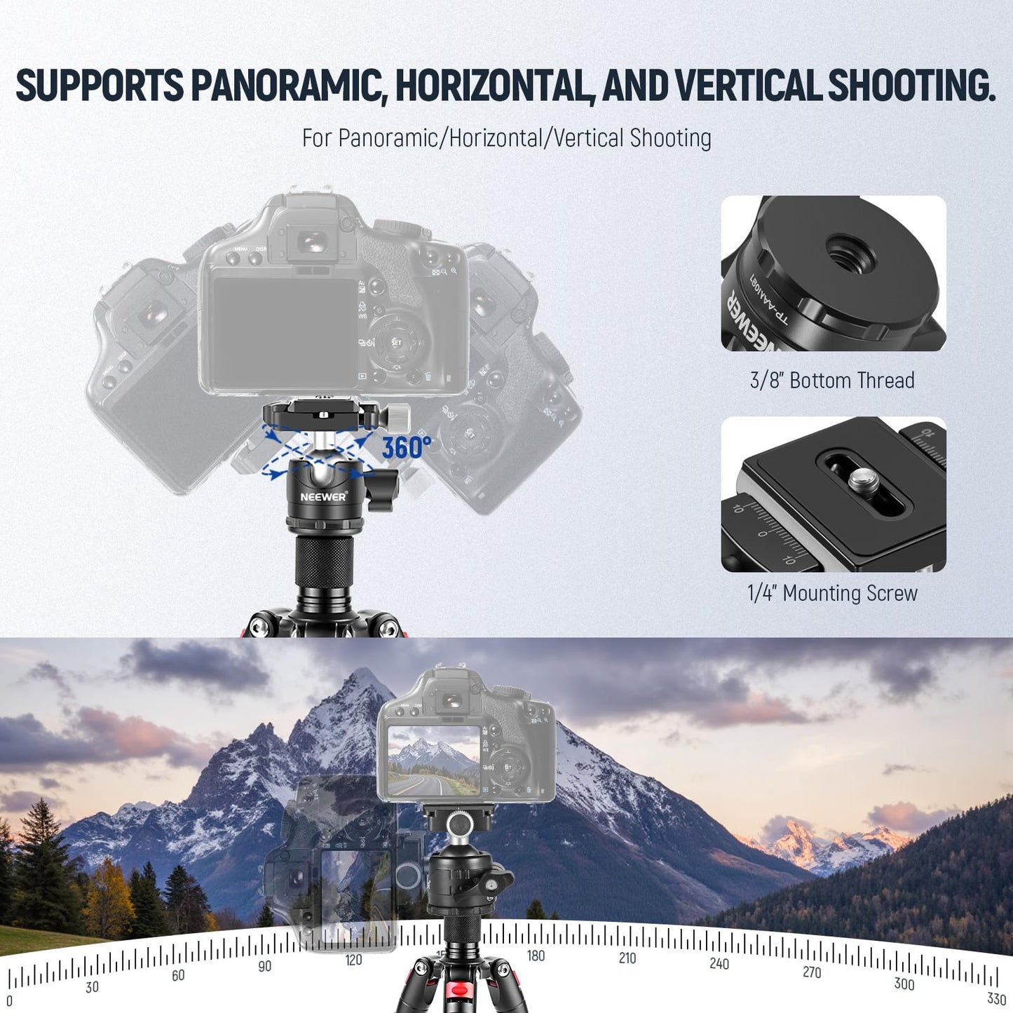 NEEWER Portable Travel Mini Tabletop Tripod, Aluminum Alloy 20''/ 50cm Desktop Desk Tripod with 360 Degree Ball Head, 1/4" Quick Shoe Plate for DSLR