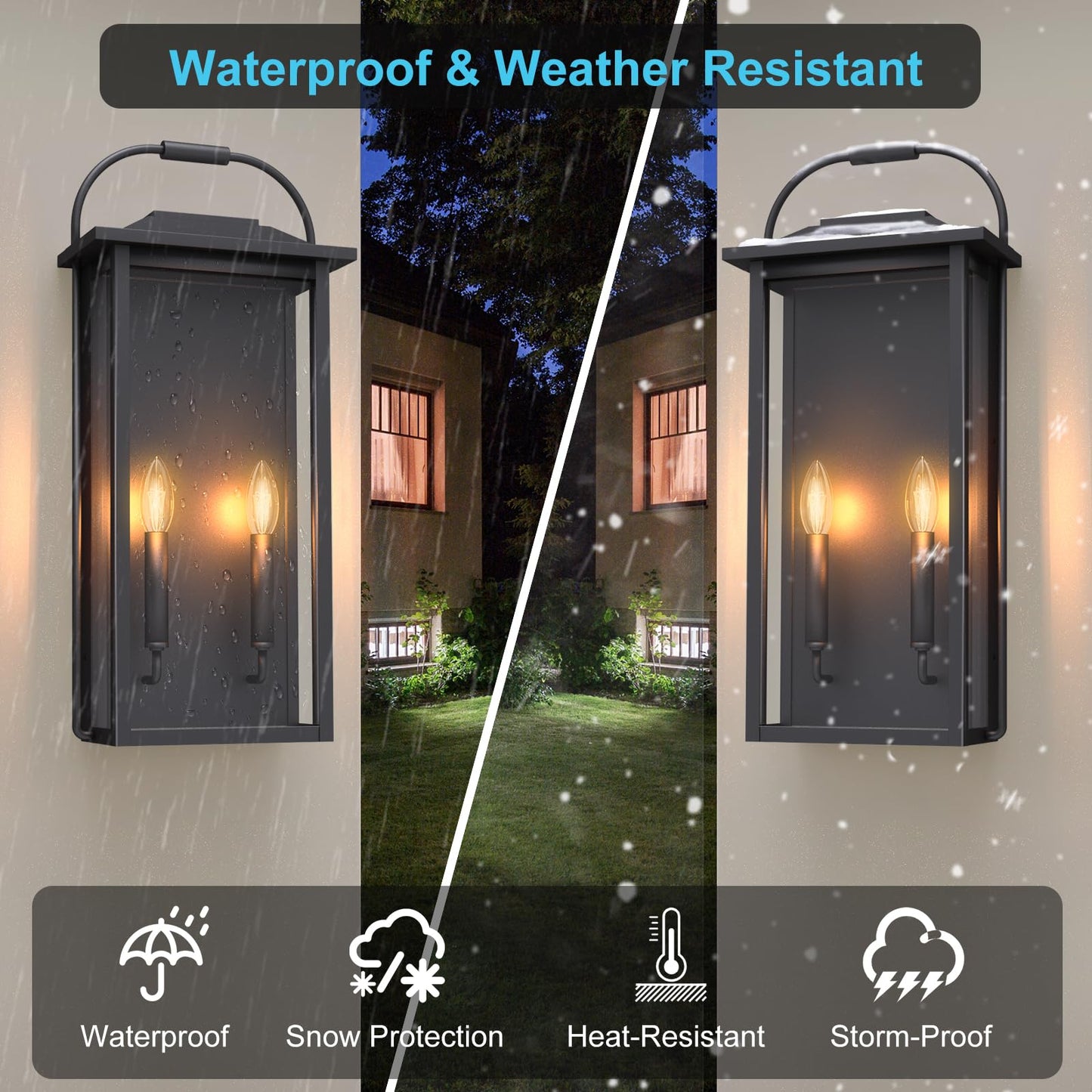 Lawyettle Large Size Dusk to Dawn Outdoor Wall Light, 24 Inch Exterior Wall Sconce 2-Light, Modern Matte Black Outdoor Wall Lantern, Waterproof