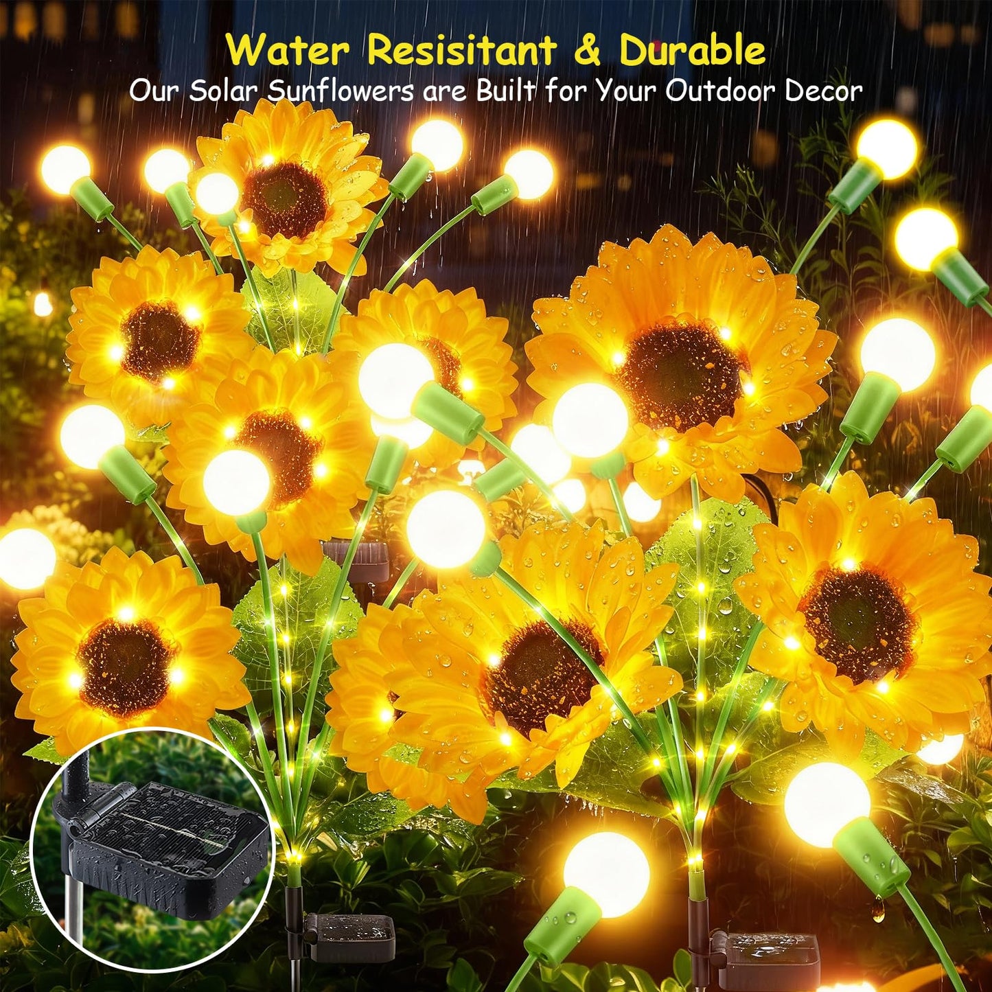 Garpar Solar Garden Lights, Upgraded 8 Pack Bigger Solar Sunflowers with Swaying Firefly Lights, Brighter Waterproof Solar Outdoor Lights for Yard