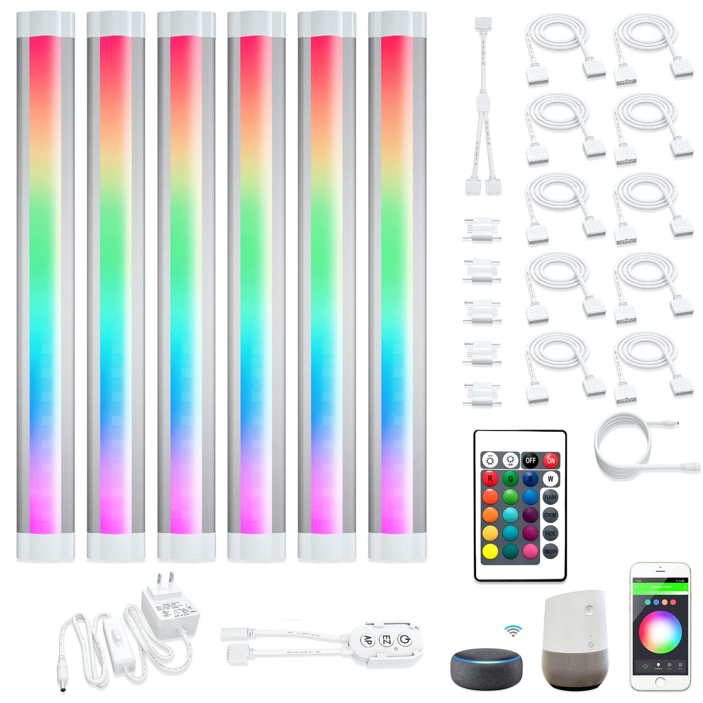 Smart Under Cabinet Lighting with Remote,RGB Cabinet Lights,Color Changing LED Strip Lights for PC,Kitchen Under Counter Lighting Plug in,Shelf
