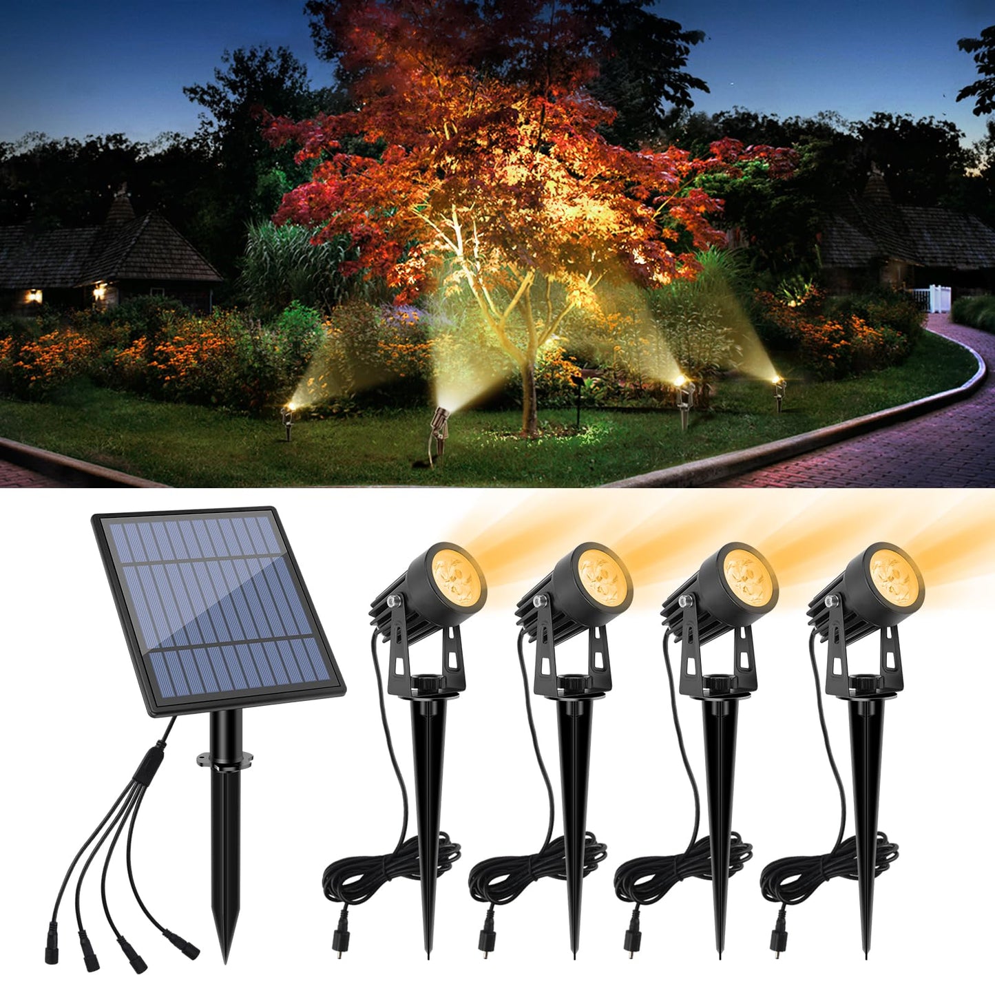 APONUO Metal Solar Spot Lights Outdoor with 9.8ft Cable Solar Powered Landscape Lighting Low Voltage IP65 Waterproof Auto On/Off for Outside Garden
