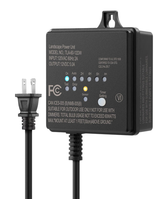 DEWENWILS 60W 120V AC to 12V DC Outdoor Low Voltage Transformer with Timer and Photocell Light Sensor, Weatherproof, Specially for LED Landscape