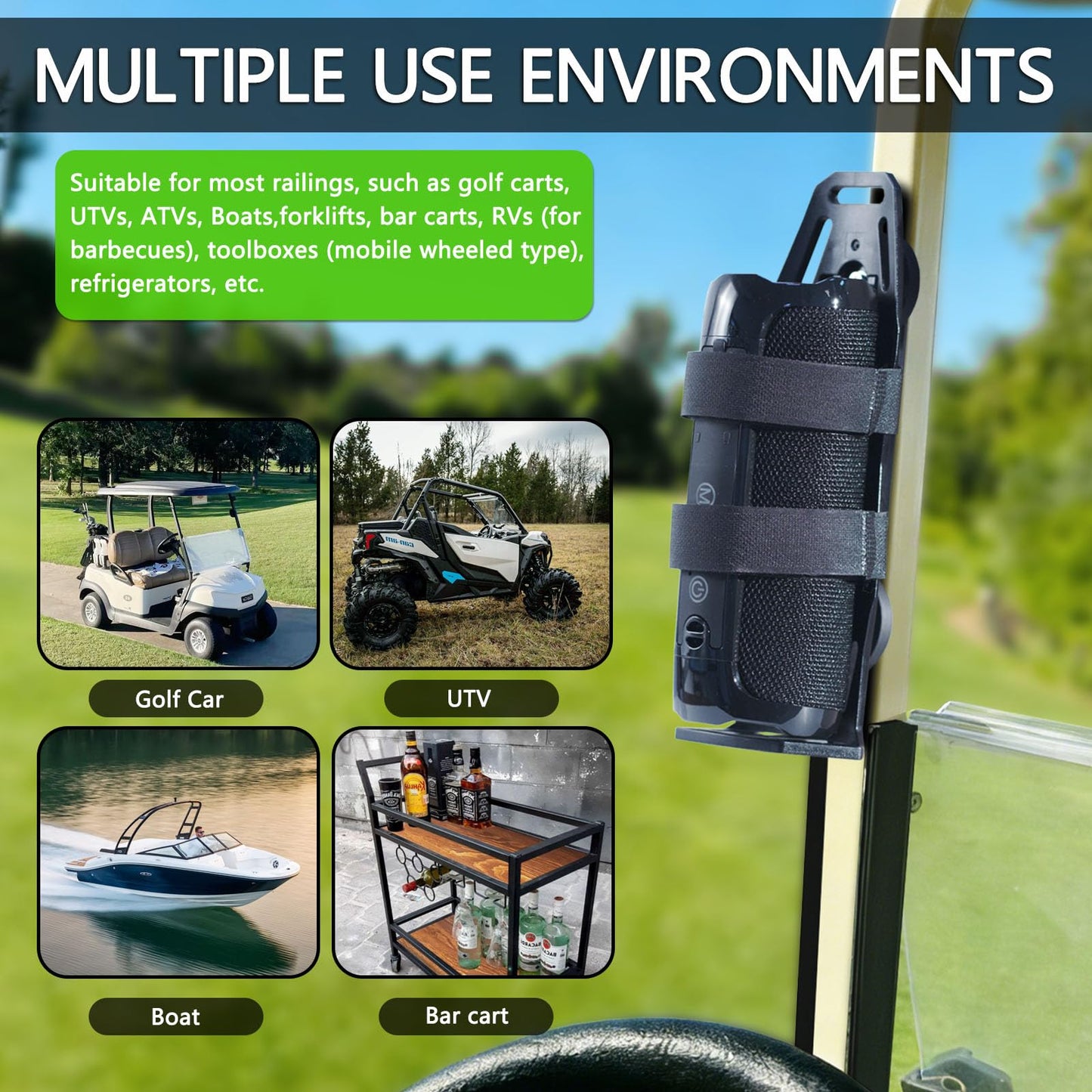 Magnetic Speaker Mount for Tool Chests/Fridge/Golf Cart/Boat Railing/UTV/ATV/Go Cart, Adjustable Strap Speaker Holder Attachment for JBL Charge