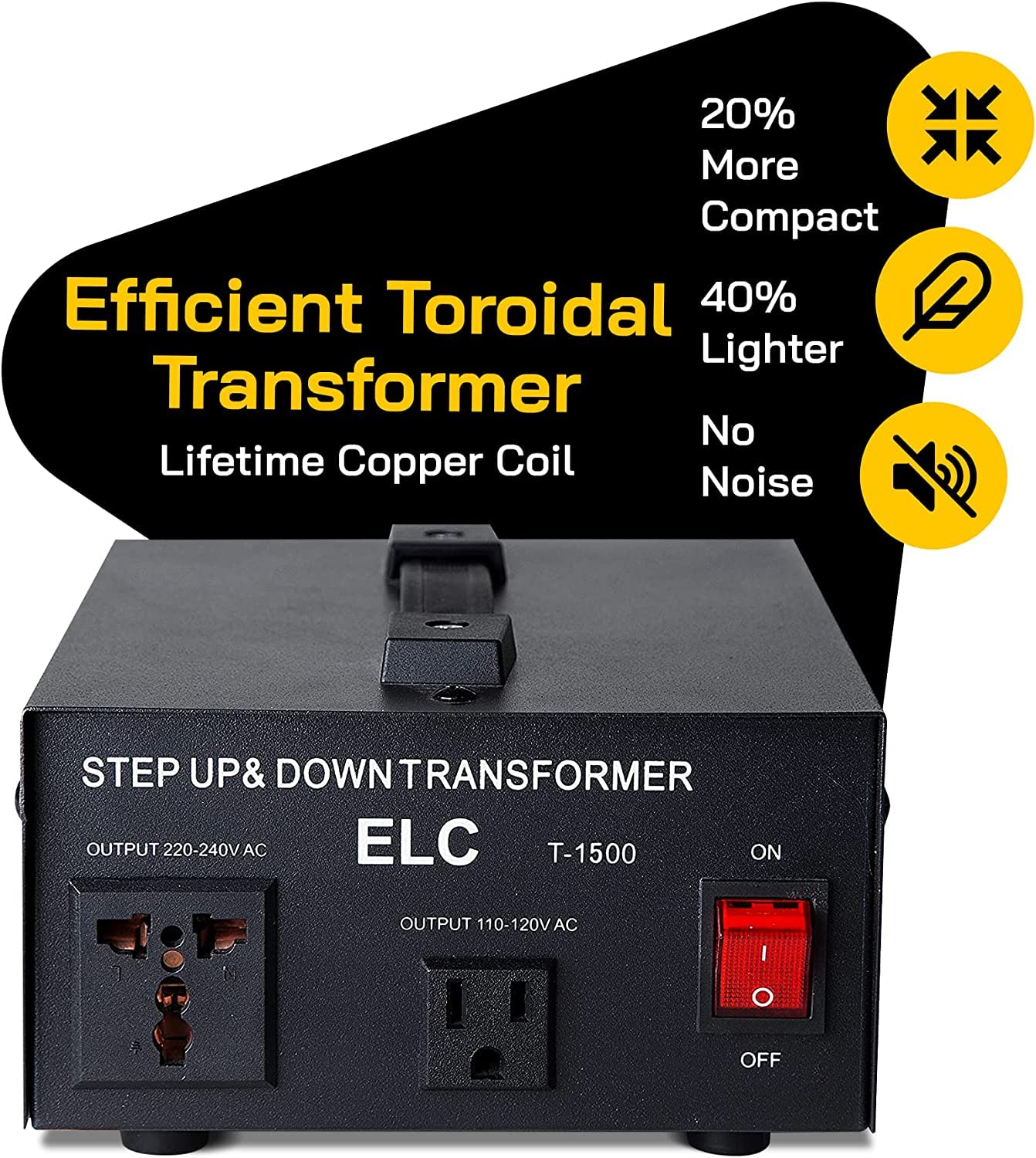 ELC T Series 1500 Watt Voltage Converter Transformer - Step Up/Down - 110v to 220v / 220v to 110v Power Converter - Circuit Breaker Protection, CE…