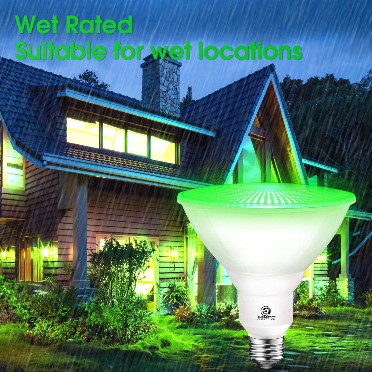 ENERGETIC Green Par38 LED Flood Outdoor Light Bulb, 16W (90Watt Equivalent), Dimmable, E26 Base, for Christmas Halloween Thanksgiving-Party