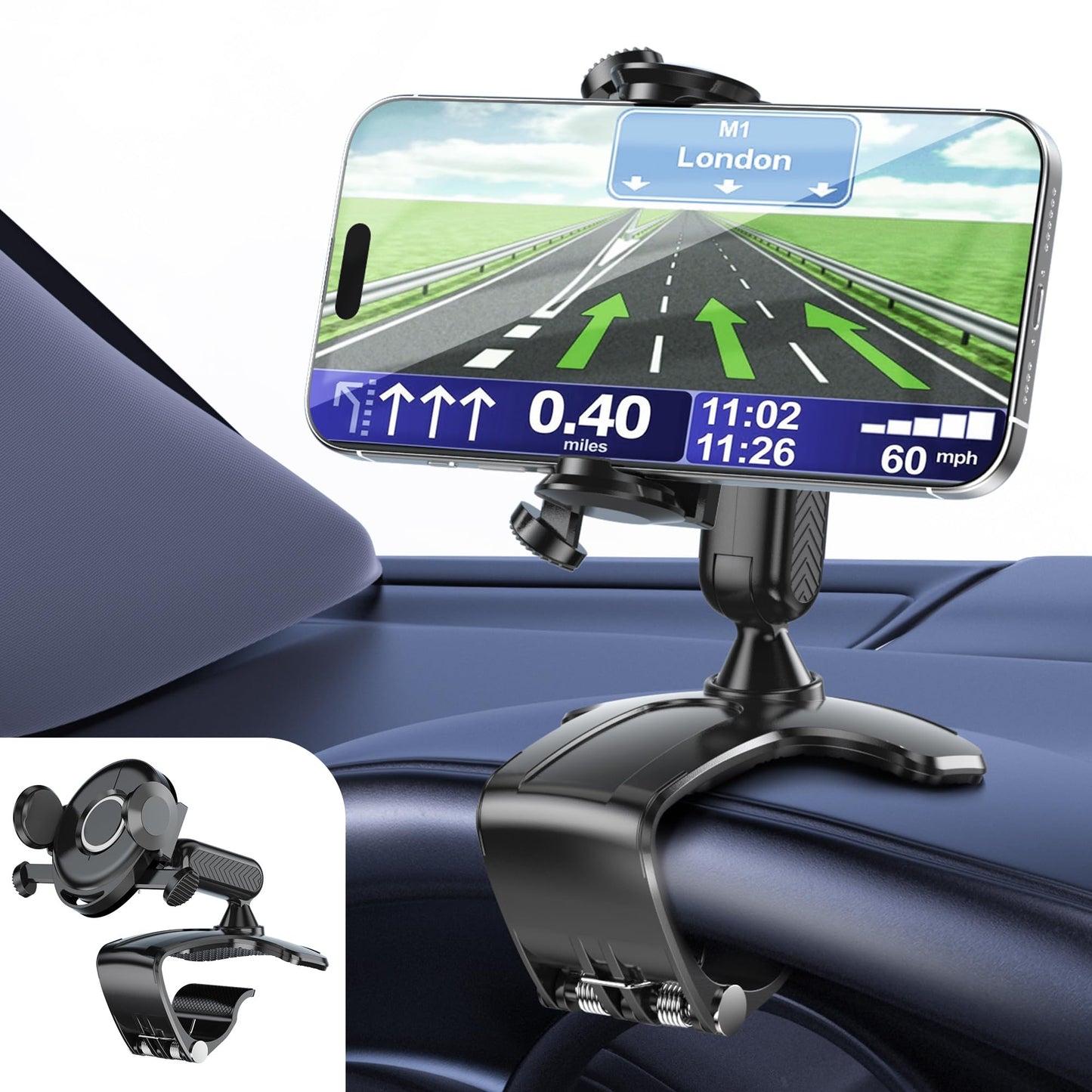 RIEMKSL Car Phone Holder Dashboard Phone Mount, 2025 Upgraded 360 Degree Rotation Multifunctional Clip Design, Universal Car Phone Mount Compatible