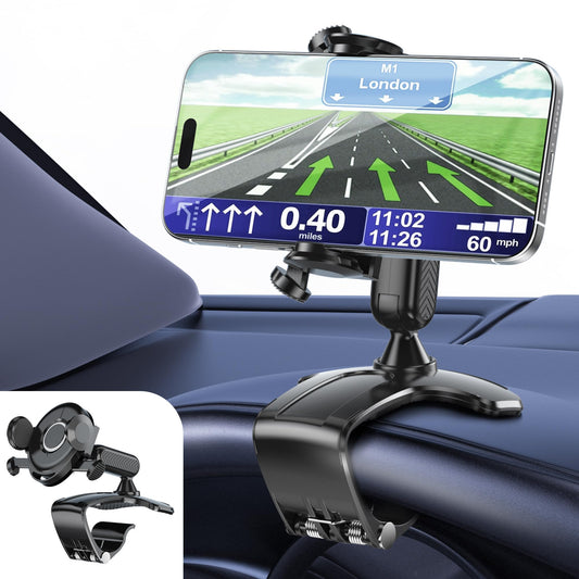 RIEMKSL Car Phone Holder Dashboard Phone Mount, 2025 Upgraded 360 Degree Rotation Multifunctional Clip Design, Universal Car Phone Mount Compatible