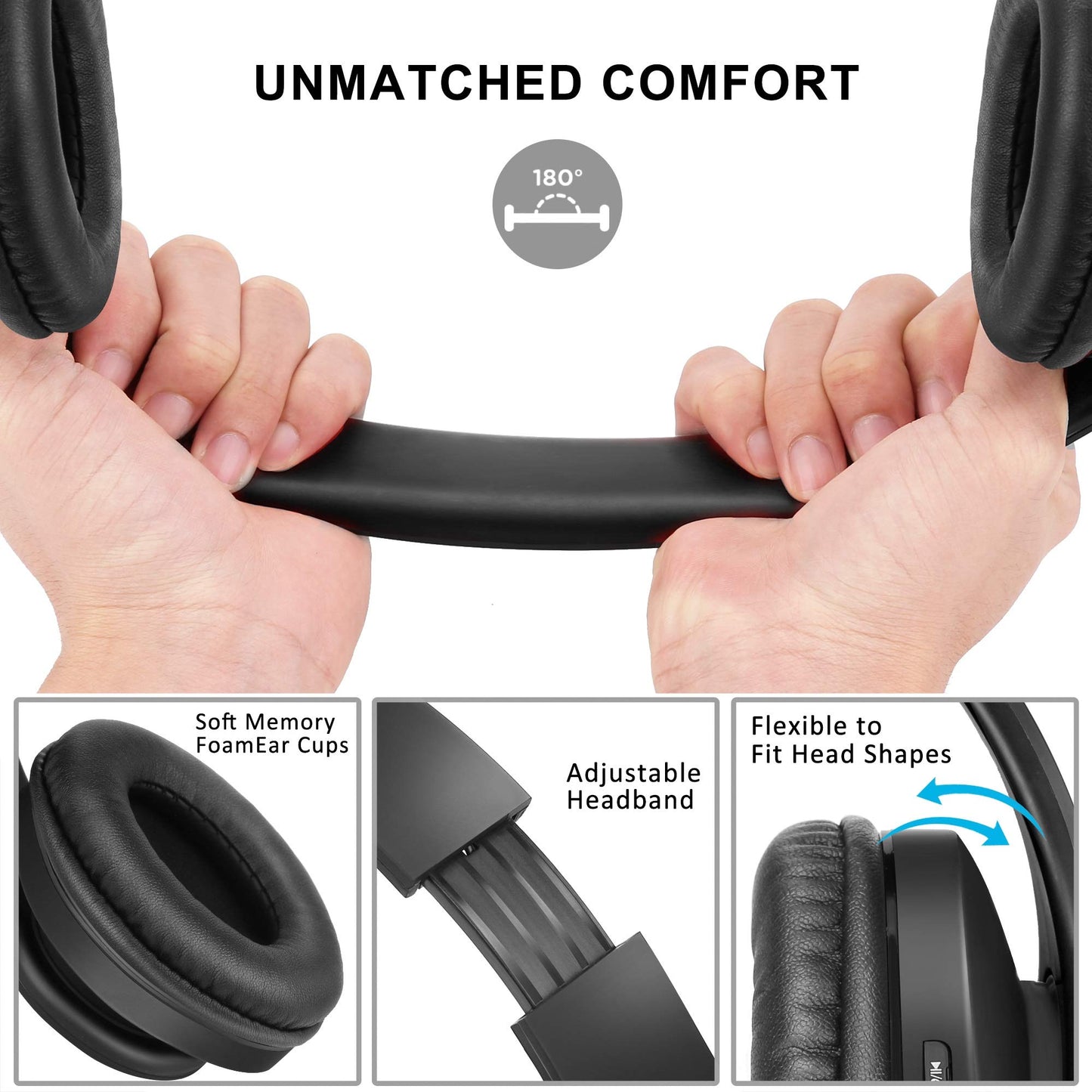 ZIHNIC Bluetooth Headphones Over-Ear, Foldable Wireless and Wired Stereo Headset Micro SD/TF, FM for Cell Phone,PC,Soft Earmuffs &Light Weight…